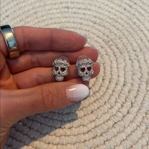 Skull Design Silver and Red Earrings